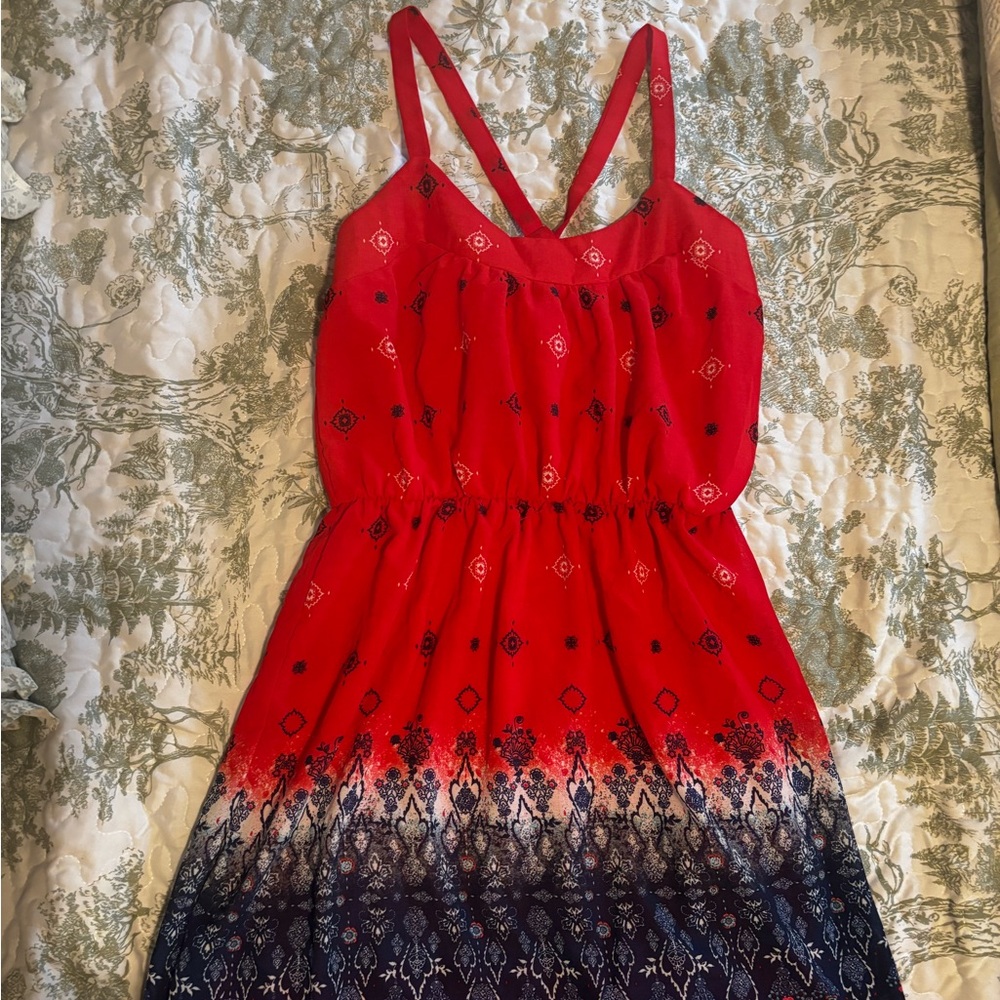 NWT Rewind sz M Red Patterned Dress sundress minidress cross-cross straps - Picture 2 of 15